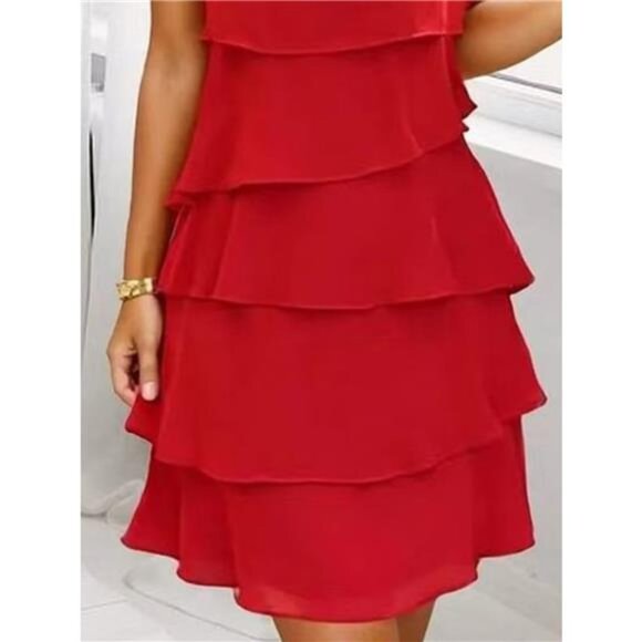 Full Size Ruffled Layered Petal Sleeve Dress Plus Size - Picture 12 of 12